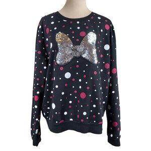 Disney Parks Black Pink Flip Sequin Minnie Bow Sweatshirt Size XXL